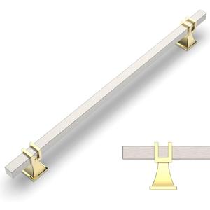 Amerdeco 10 Pack Brushed Satin Nickel and Gold Cabinet Pulls 10 Inch(254mm) Hole Center Drawer Pulls Cabinet Hardware Kitchen Cabinet Handles for Bathroom Dresser Pulls ZH0067 (10"/254MM Hole Center, Brushed Satin Nickel+Gold)