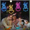 [Timer] Easter Bunny Eggs Window Lights 3 Pack, Blue Pink Yellow Easter Lights Battery Operated with Suction Cup Hook, Hanging Cute Easter Window Decorations for Indoor Home Farmhouse Decor