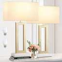 Seealle 22" Tall Bedroom Lamps for Living Room - Gold Bedside Lamps with Marble Base, Lamp for Nightstand with Knob Switch, Modern Night Stands Lamps for End Tables(White&Gold&Marble)