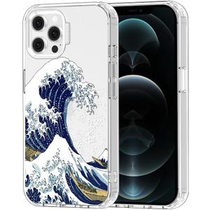 MOSNOVO Case for iPhone 12 & iPhone 12 Pro, [Buffertech 6.6ft Military-Grade Drop Protection] [Anti Peel Off Tech] Clear TPU Bumper Phone Case Cover Design - Great Wave
