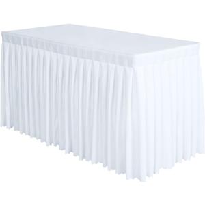 Surmente White Table Skirt for Rectangle Tables-14ft Black Skirting for Teacher Desks, Weddings, Banquets, or Parties