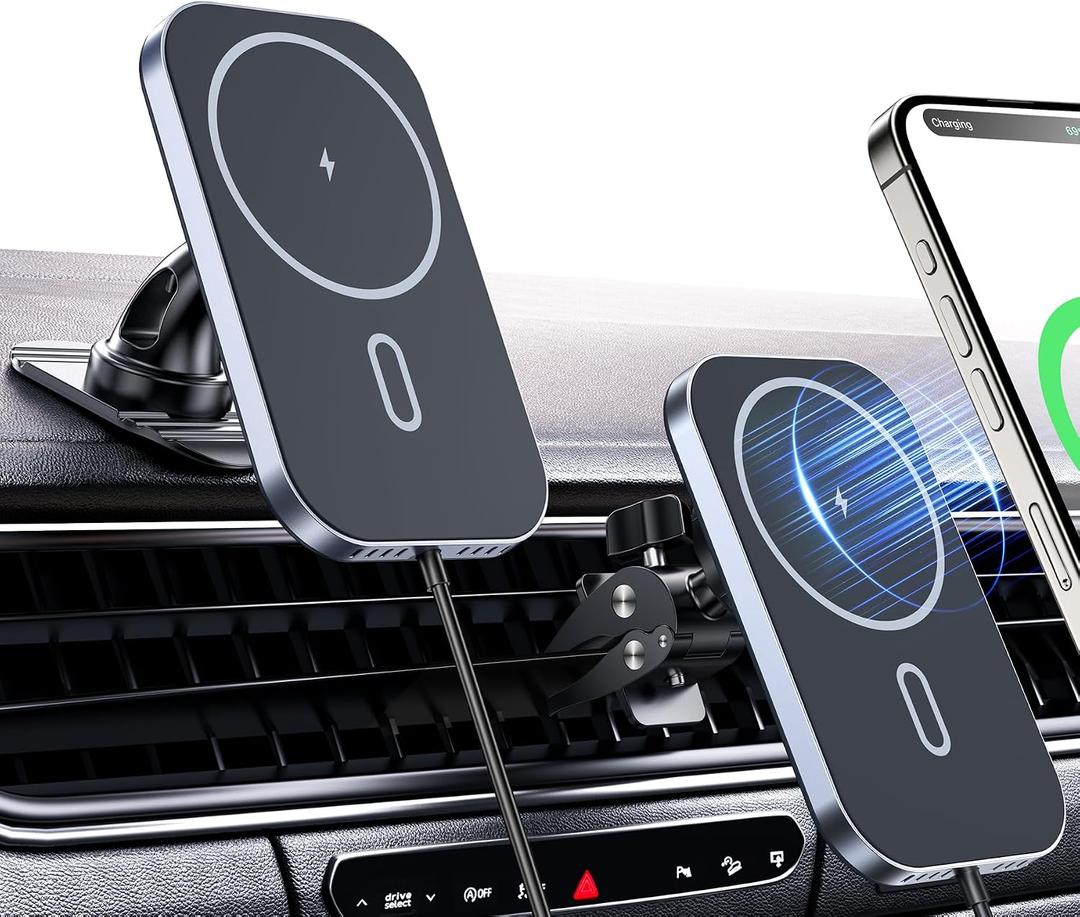 Mukiya for MagSafe Car Mount Charger, 360° Rotation Magnetic Wireless Charger for Car Vent/Dashboard, Supports Fast Charging, Compatible with iPhone 17/16/15/14/13/12 Series, 𝗡𝗢 𝗔𝗱𝗮𝗽𝘁𝗲𝗿