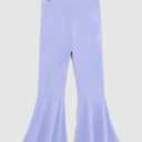 WDIRARA Girl's Flare Pants High Waisted Elastic Waist Bell Bottom Casual Pants (Purple)