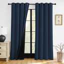 RYB HOME 100% Blackout Navy Blue Curtains for Living Room, Grommet Heat & UV Blocking Total Room Darkening Noise Reducing Curtains for Sunroom Nursery, 52 inches Wide by 84 inches Long