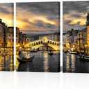 NutArtPic Venice Wall Art Canvas Italy Grand Canal Picture Venice Skyline Prints Rialto Bridge Night Cityscape Artwork Stretch and Framed Ready to Hang (Medium)
