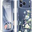 GVIEWIN for iPhone 17 Pro Case with Screen Protector, Upgraded [Full Camera Protection] [Non Yellowing] Floral Slim Shockproof Clear Women Phone Cover for iPhone 17 Pro 6.3" (Aquilegia/White)