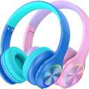 2024 Bluetcooth Kids Headphones Fit for Aged 321, Colorful LED Lights Comfort Wireless Headphones with Microphone 94dB Volume Limited for School/iPad/PC/TV/Cellphones, Wired & TF Card Mode, Blue,Pink