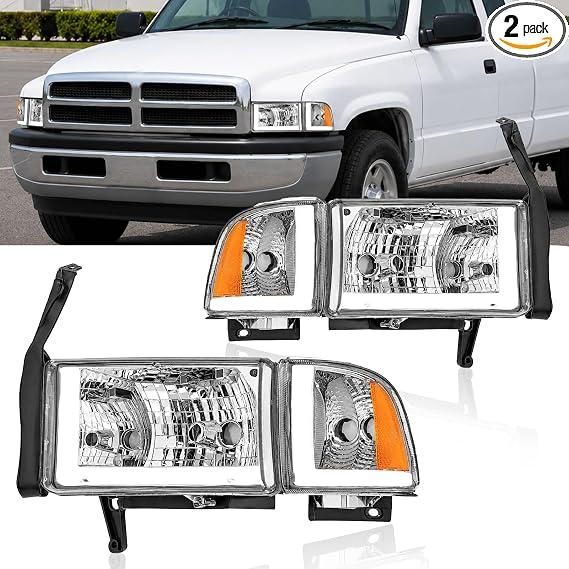 LED DRL Headlight Assembly for 1994-2001 Dodge Ram 1500
for 1994-2002 Ram 2500 3500(DON'T Fit SPORT Models or Ram VAN Models) Chrome Housing Amber Reflector