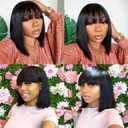 Bob Wig Human Hair With Bangs Glueless 2x4 HD Lace Colsure Wigs, Ready to Go Short Wigs For Women Beginner Friendly (Natural Black, 10 inch)