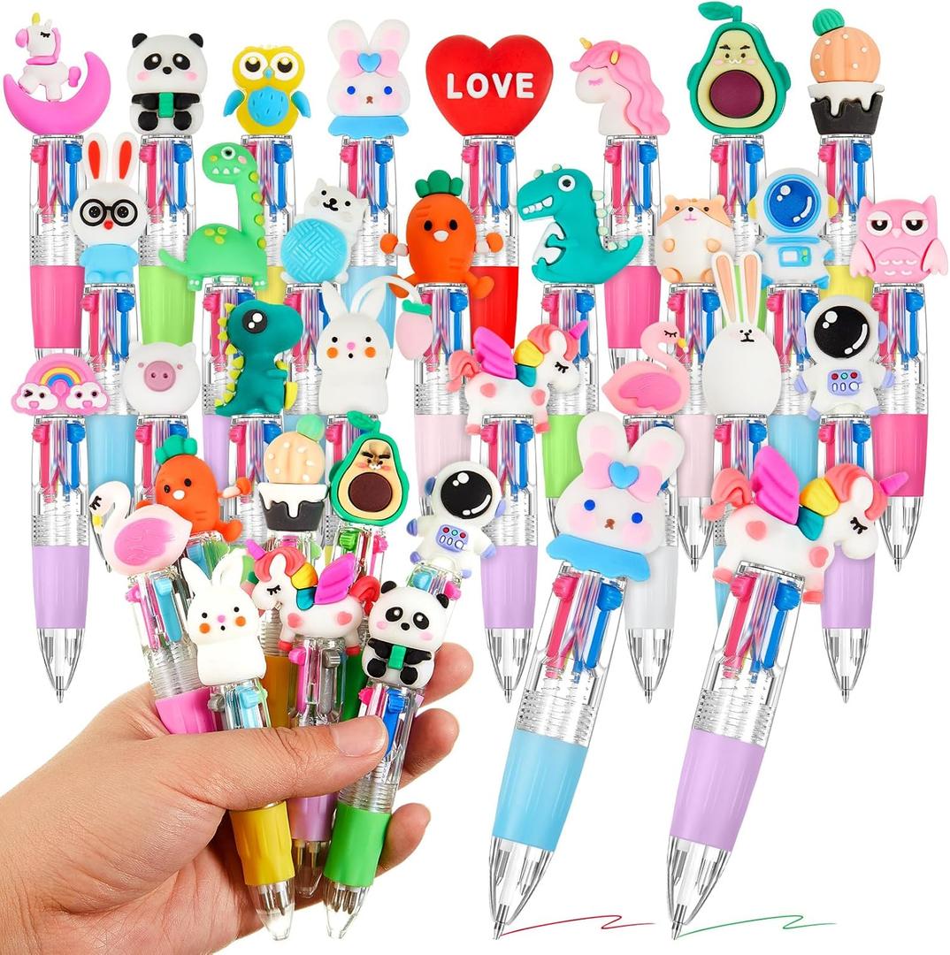 24 Pcs 4 in 1 Multicolor Ballpoint Pens, Mini Compact Ink Pens Bulk for Party Favor, Easter Basket Stuffers, Office Supplies, Goodie Bags Stuffers (Assorted Style)