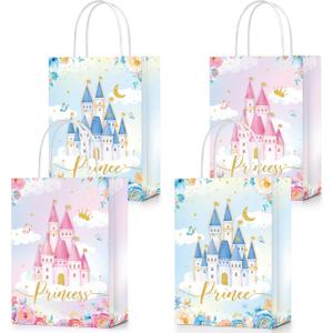 24 Pcs Princess & Prince Castle Party Bags with Handles - Candy & Treat Goodie Bags for Gender Reveal, Baby Shower & Wedding