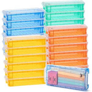 Mr. Pen- Plastic Pencil Case Box Bulk, 24 Pack, Large Crayon Marker Pen Organizer, Plastic Bead Organizing Container with Snap-Tight Lids, Clear Stackable Craft Storage Boxes, School Supplies
