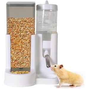 Hamster Water Bottle Standing Water Dispenser No Drip 2 in 1 Large Capacity Small Animal Automatic Food Bowl for Cage Accessories for Hamsters Gerbils Mice (Gray, 5.91 in X 4.13 in X 4.33 in)