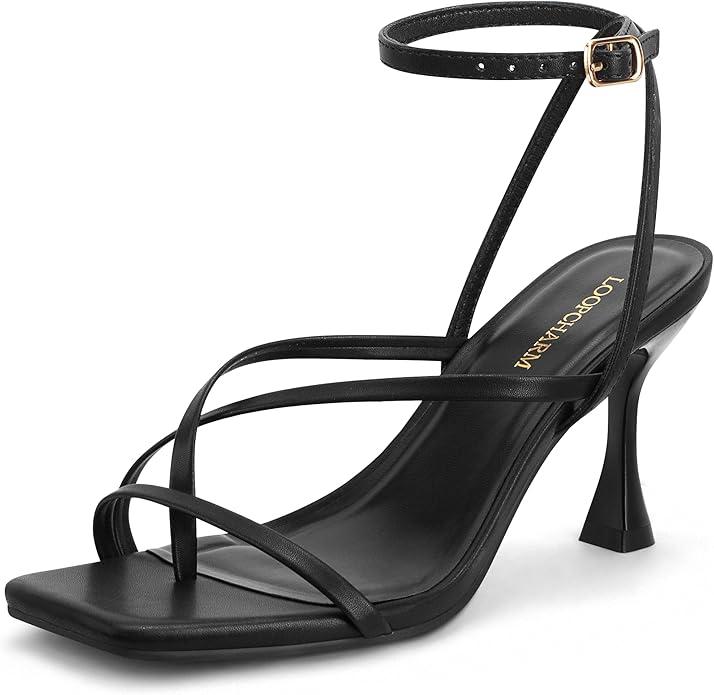 Women's Strappy High Heels Sandals Square Open Toe Ankle Strap Slingback Thong Stilettos Shoes for Wedding 5.5 Women's Strappy High Heels Sandals Square Open Toe Ankle Strap Slingback Thong Stilettos Shoes for Wedding 5.5
