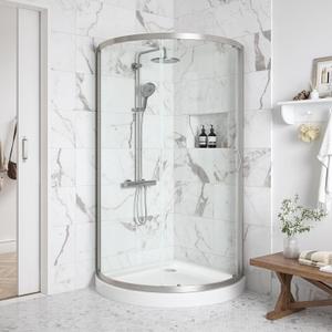 OVE Decors Breeze 34 in. Corner Shower Clear Sliding Door with Base in Satin Nickel Finish