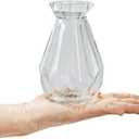 MyGift Small Glass Bud Vase, 5 Inch Decorative Flower Vases, Mini Vintage Style Centerpiece Vases with Diamond Faceted Design, Set of 2
