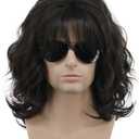 karlery California 70s 80s Rocker Wig Men Women Long Curly Dark Brown Halloween Costume Anime Wig