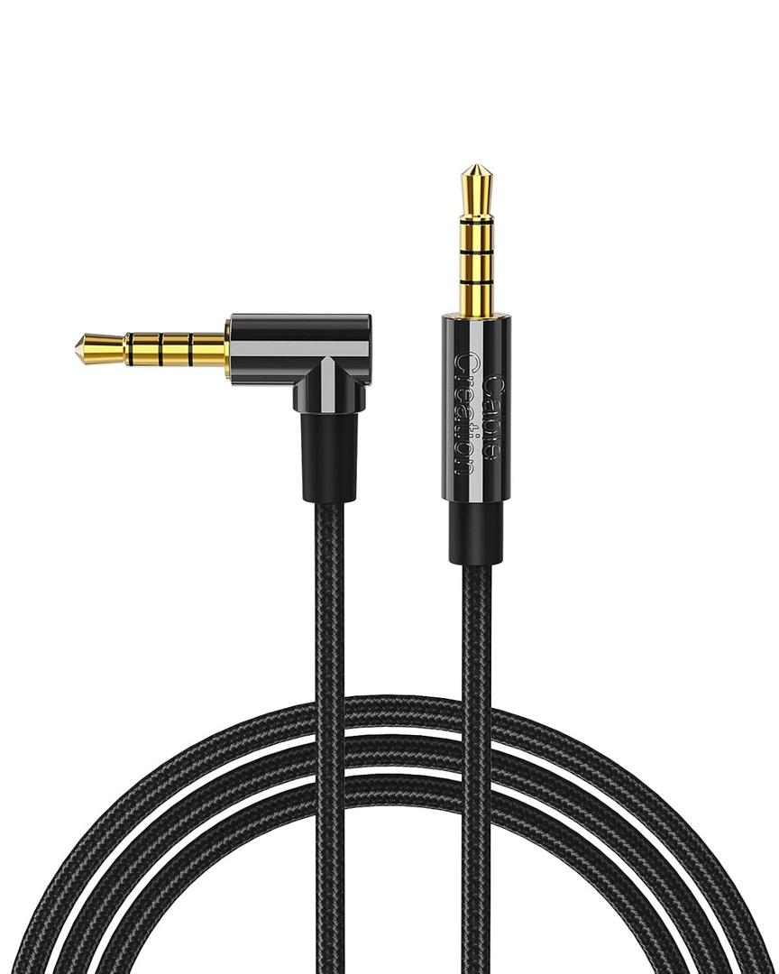 CableCreation 3.5mm Aux Cord 3FT/0.9m, Right Angle TRRS 3.5MM Male to Male Auxiliary HiFi Stereo Cable with Silver-Plating Copper Core for iPhones, Tablet, Headphones, Speakers, Laptops, Black