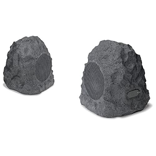 iLive Electronics Outdoor Rock Speaker Pair - Wireless Waterproof Bluetooth Speakers for Patio, Garden, Built for All Seasons with Rechargeable Battery (ISBW422G), Gray