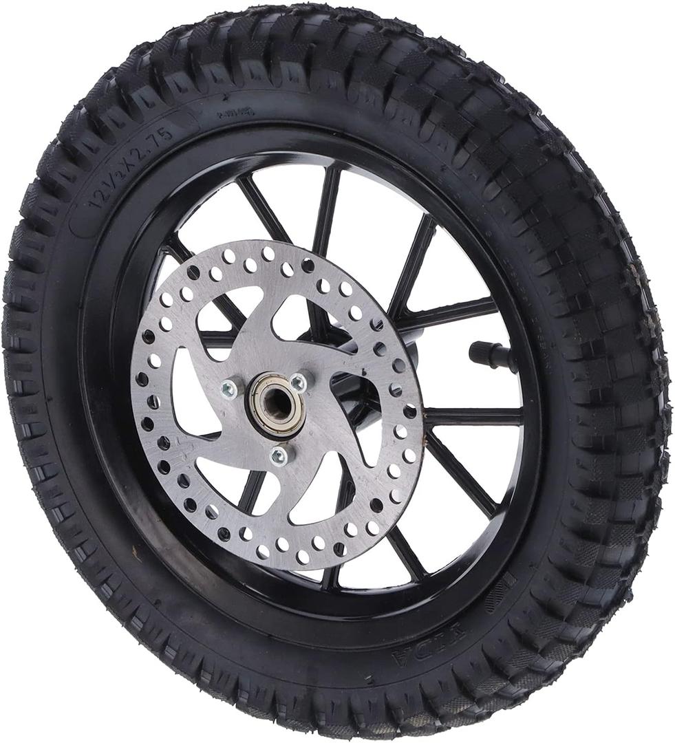 Front Wheel,Rubber Front Wheel Tire 12.5x2.75in Disc Brake Sprocket Bolts Compatible with 2 Stroke Mini Dirt Bike (A (black))
