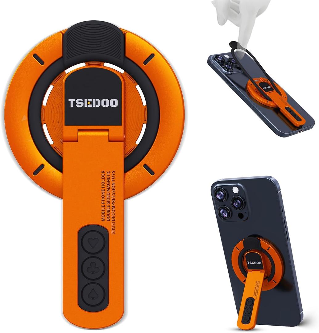 3-in-1 Magnetic Phone Grip Stand with 360 Rotation Angle Adjustment, Silicone Finger Ring & Fidget Toy Design, Gym Dual-Sided Magnetic Phone Kickstand for All Phones
