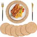 KesaPlan Round Woven Placemats Set of 6, 12" Round Rattan, Natural Wicker, Hand-Woven Water Hyacinth, Boho, Non-Slip, Heat Resistant for Dining Table, Party