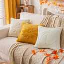 Cream White Pumpkin Fall Pillow Covers 20"x20" Set of 2, Embroidered Faux Fur Decorative Throw Pillow Covers for Couch Soft Fluffy Plush Cushion Cases for Farmhouse Halloween Home Decor