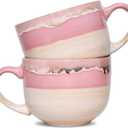 Bosmarlin Large Ceramic Coffee Mug Set of 2, Stoneware Jumbo Latte Mugs Tea for Office and Home, 16 Oz, Dishwasher and Microwave Safe(Pink, 2)