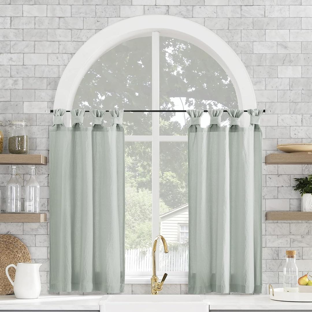 Archaeo Washed Cotton Small Window Twist Tab Cafe Curtains, 52" x 45", Seafoam Green