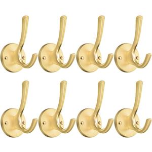 Coat Hooks for Hanging Coat Hooks for Wall Mounted Brass Wall Hooks Heavy Duty Brushed Robe Closet Hooks for Hanging Coats Entryway Metal Towel Hooks for Bathrooms (8, Gold)