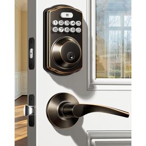 Veise Keyless Entry Door Lock with 2 Lever Handles - Electronic Keypad Deadbolt, Easy Installation Digital Smart Front Door Lock Set, Oil Rubbed Bronze