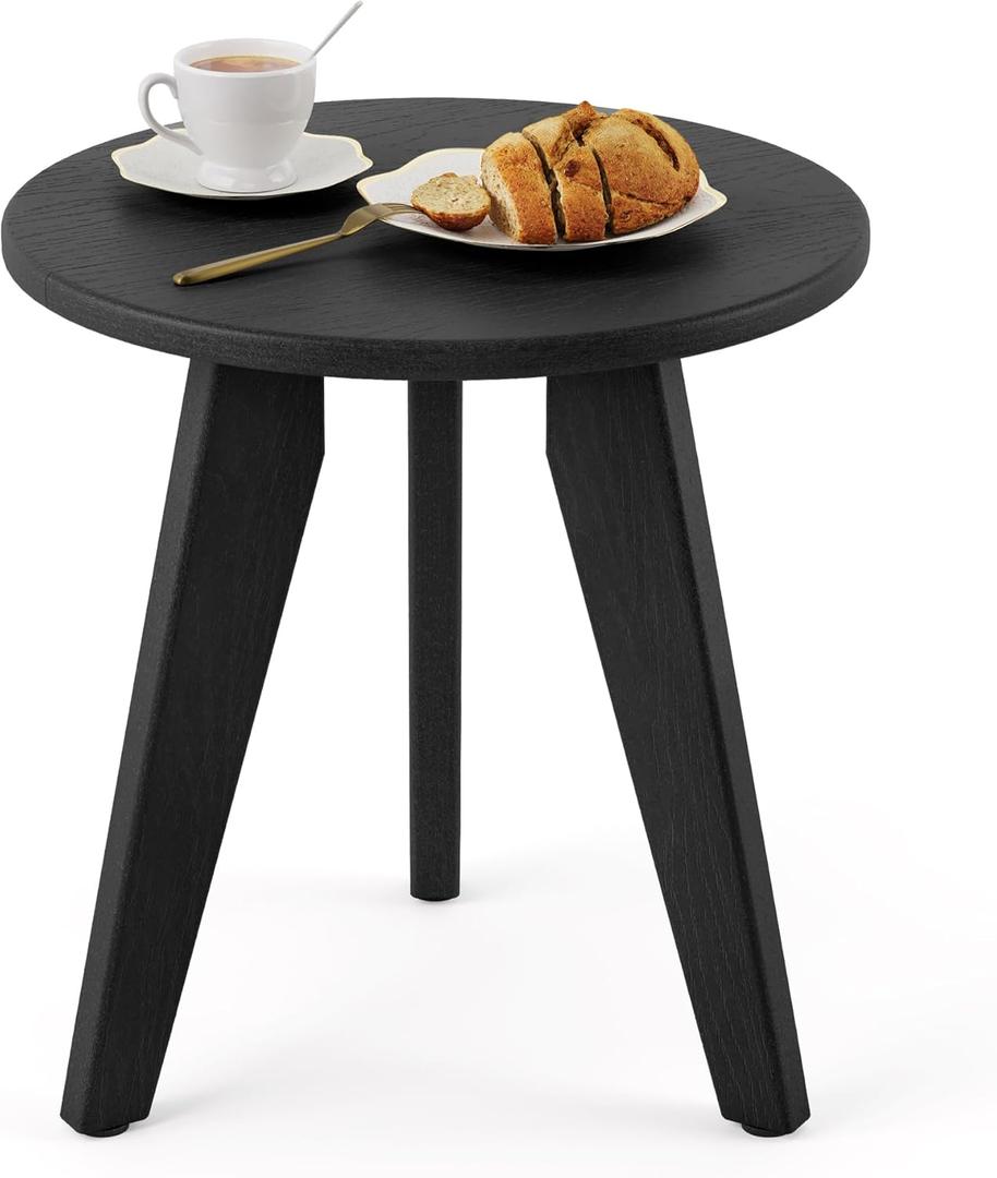 HDPE Outdoor Side Table, Small Round Side Table Weather-Resistant, Outdoor Side Tables for Patio, Porch, Deck, End Table for Plant Stand, Living Room, Bedroom, Black (1PC)