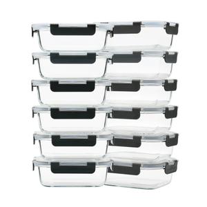 12 Pack 12oz Glass Meal Prep Containers, Food Storage Containers with Lids, Air-Tight, Leak-Resistant, Freezer to Microwave Safe - Grey Set