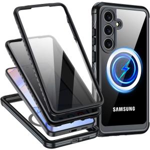 Privacy Case for Samsung Galaxy S25 Plus, with Built-in Anti Peep&HD Screen Protector [Military Grade Protection] Shockproof Anti Spy Magnetic Back Phone Case for S25 Plus 5G, Black