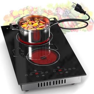 2 Burner Electric Cooktop, 110v Electric Stove with Plug, 12 Inch Countertop & Built-In Portable Electric Stove, 9 Levels of Power, 2000W, Touch Control, Safety Lock, Timer, Pause Function, Karienvir