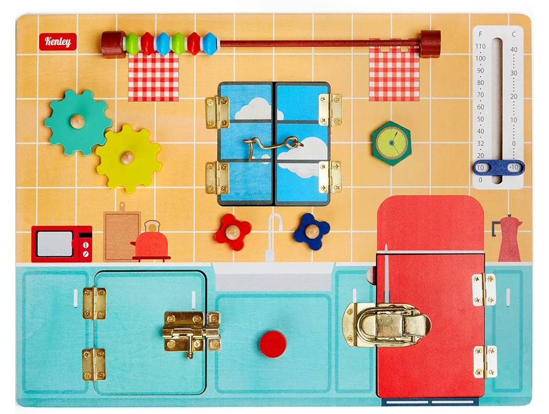 Toddler Busy Board - Montessori Busy Boards for Toddlers with Latches Doors & Lock Puzzles - Wooden Educational Learning Latch Toy for Kids 2 3 4 Year Old - Sensory Fine Motor Skills Activity