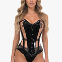 Daisy corsets Womens Top Drawer Black Patent & Nude Mesh Steel Boned Overbust Corset
