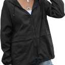 Women's Waterproof Raincoat Lightweight Rain Jacket Hooded Windbreaker with Pockets for Outdoor (Black, L)