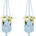 2 Pack Macrame Plant Hangers, 33-Inch Cotton Rope Hanging Planters with Diamond Design, Boho Home Decor for Indoor and Outdoor Use, Blue