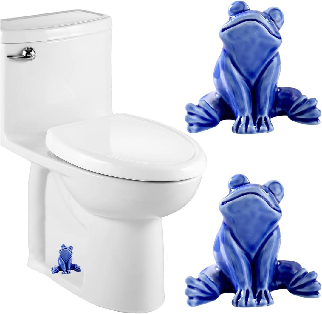 Ceramic Frog Toilet Bolt Covers Decorative, Set of 2 Tall Toilet Bolt Caps,Cute Frog Toilet Screw Cover Caps, Toilet Caps for Bottom of Toilet for Bathroom Decor, Easy to Install (B - Blue)