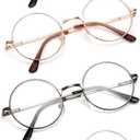 4 Pack Reading Glasses for Women Men Retro Round Metal Frame + Glasses Strap, +2.50