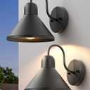 EDISHINE 2 Pack Outdoor Wall Light, 8IN Gooseneck Barn Light Fixture, Farmhouse Outside Wall Sconce, Black Matte Wall Mount Lantern for Porch, Entryway, Garage