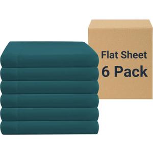ZPECC Queen Flat Sheet Only 6 Pack, Durable Teal Top Bed Sheets Hypoallergenic Soft Brushed Microfiber Color-Coded Label, 90"x102"