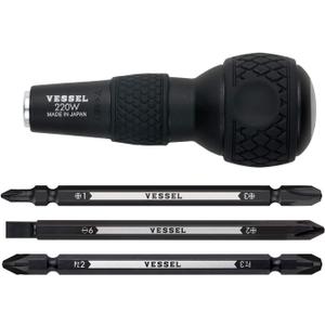 VESSEL BALL GRIP 1/4" Hex. Bit Interchangeable Screwdriver (Bit 3PC. (+1, +3 / +2, -6 / PZ2, PZ3) SET. 220W3J1)
