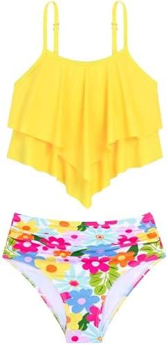 HOZIY Girls Bikini 2 Piece Swimsuit Set Tiered Flounce Bathing Suit Adjustable Straps Girls' Swimwear 16Y