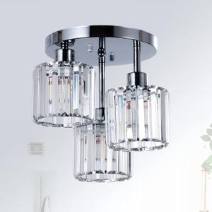 Semi Flush Mount Ceiling Light,3-Light Modern Close to Ceiling Light Fixtures,Kitchen Light with Clear Crystal Shades, Hallway Light Fixtures for Kitchen Entryway Bedroom Bathroom Foyer (Chrome)