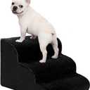 Oiilores Dog Stairs for Small Dogs 15" H, 3-Step Dog Steps Ramp for Couch Sofa and Chair with Anti-Slip Washable Cover and Durable High Density Foam, Pet Stairs for Cats, Black