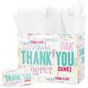 SET OF 2: ysmile Thank You Gift Bag with Wrapping Tissue for Women Men 12.6" + 2 Pack Foil Silver Curtains
