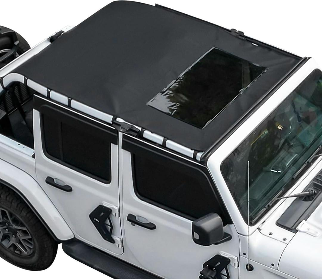 JOYTUTUS Sun Shade Top Compatible with Wrangler JLU 4 Door 2018-2023, Waterproof Canvas Roof Top Cover Wrangler JL Sunshade Blocks Rain, UV, Wind, Noise