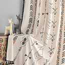 Coral Fish Boho Curtains with Ethnic Print & Decorative Fringe Floor-Length Bohemian Cotton Curtain for Tall Windows & Sliding Doors with Light-Filtering & Privacy, Rod Pocket, 59x96 Inches, 1 Panel